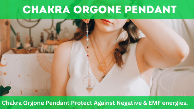 white dress wearing girl observing chakra orgone pendant