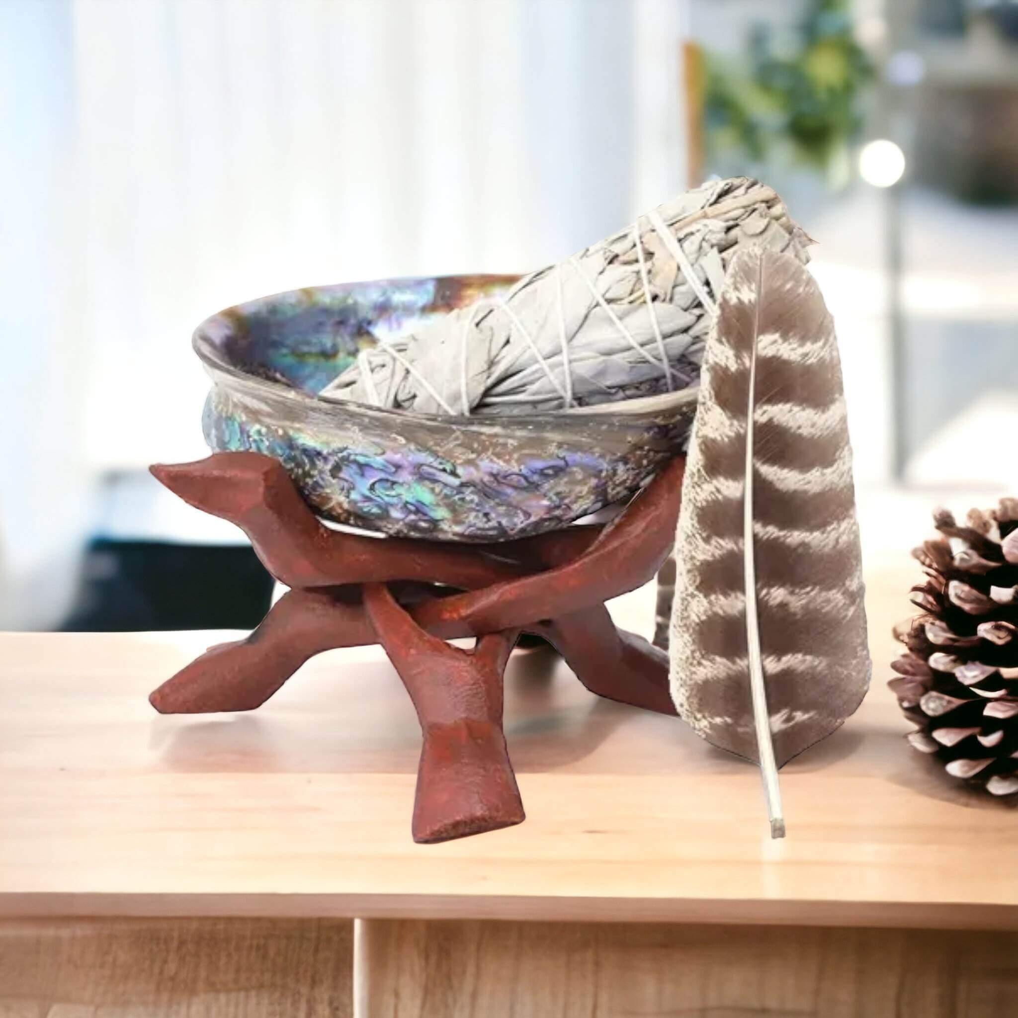 Palo Santo White Sage Stick Set with Abalone Shell & Wooden Tripod Stand  for Room Purification Meditation Smoke Home Decoration
