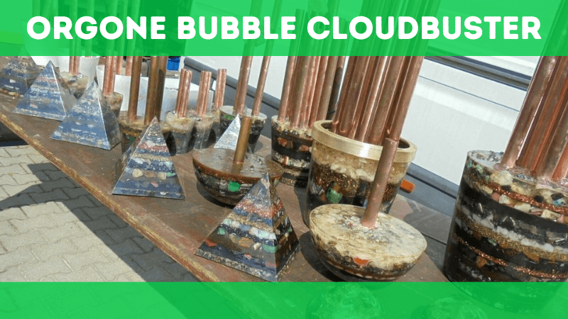 Plenty of Orgone Bubble Cloudbuster with different orgone pyramids on the table.
