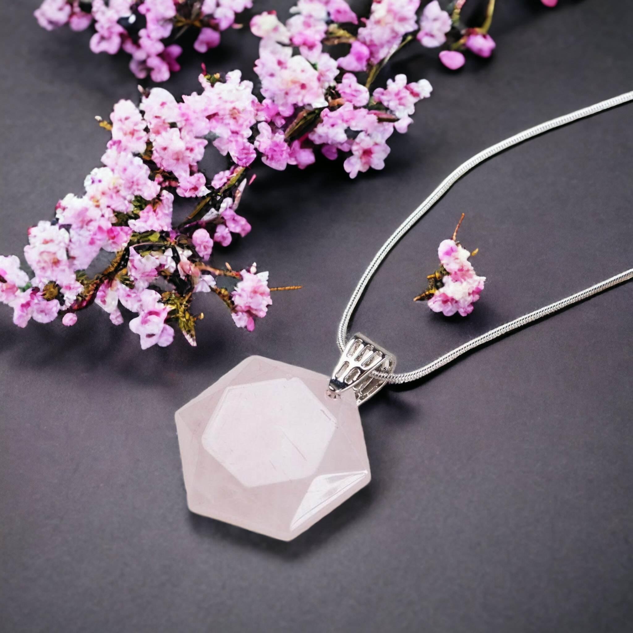 Rose Quartz Facet Hexagon Harmony Wear for EMF Protection