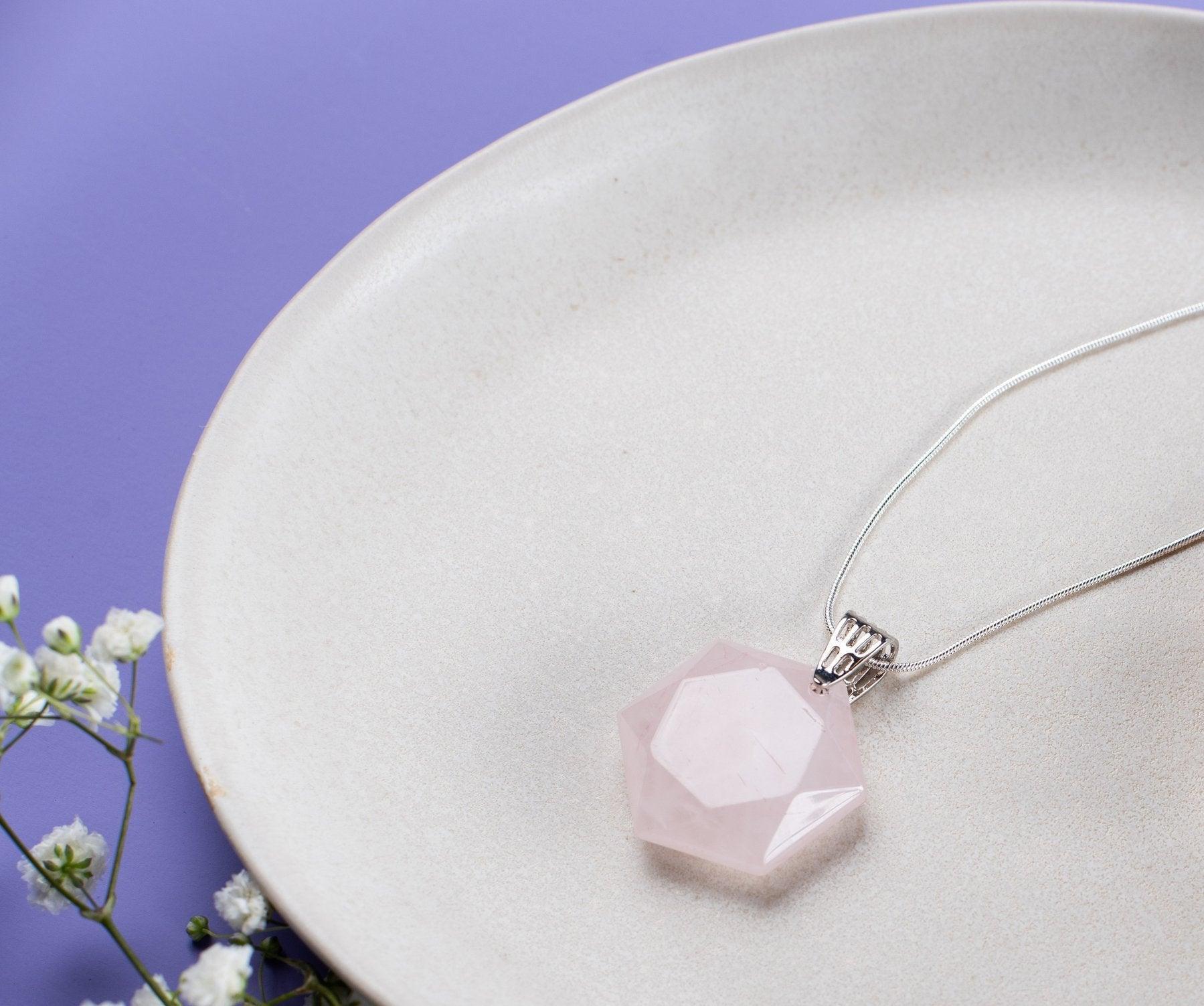 Rose Quartz Facet Hexagon Harmony Wear for EMF Protection